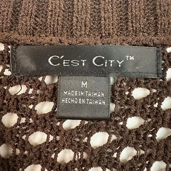 C'est City Brown Loose Open Knit Open Front Cardigan Shrug Sz M Boho Cottagecore - Picture 2 of 4